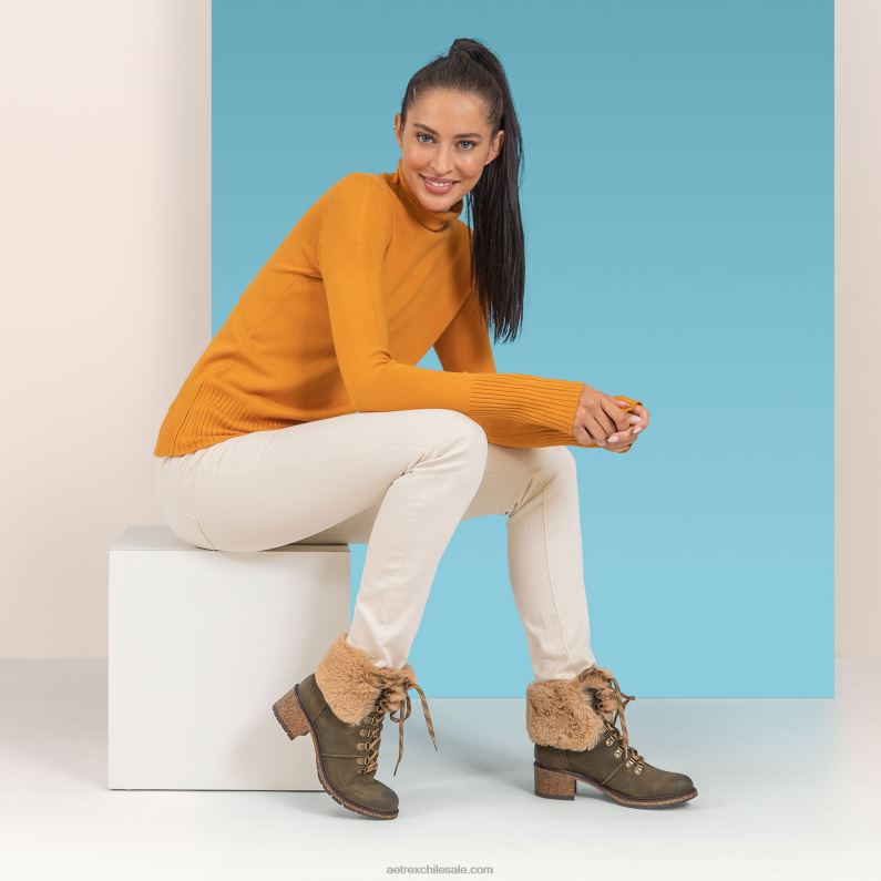 mujer caqui Aetrex Bota con cordones de pelo Brooklyn amigable con el clima 2TB4B99