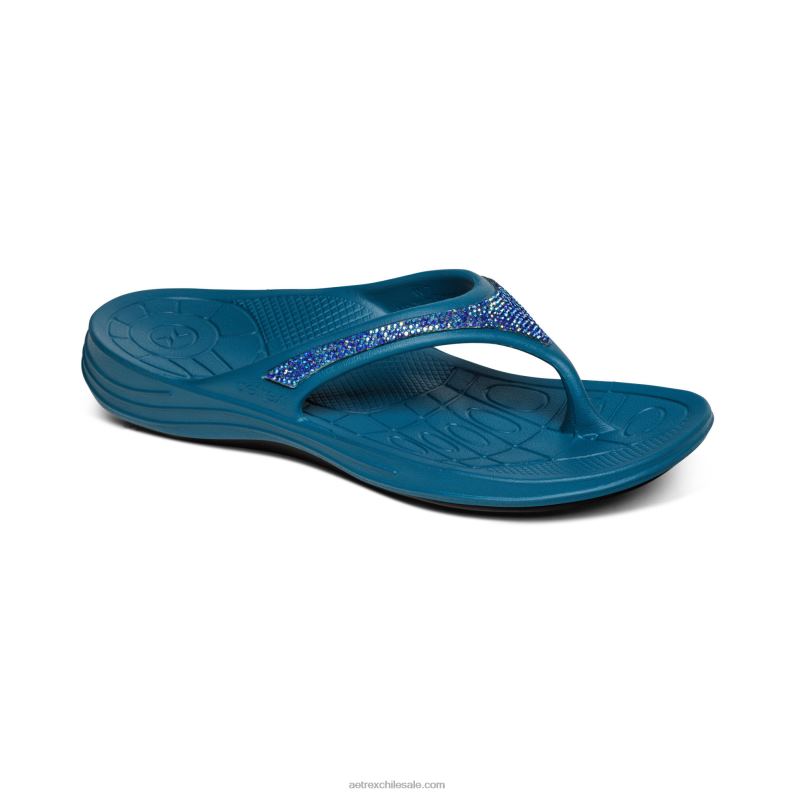 mujer brillo azul marino Aetrex flips ortopédicos fiyi 2TB4B200