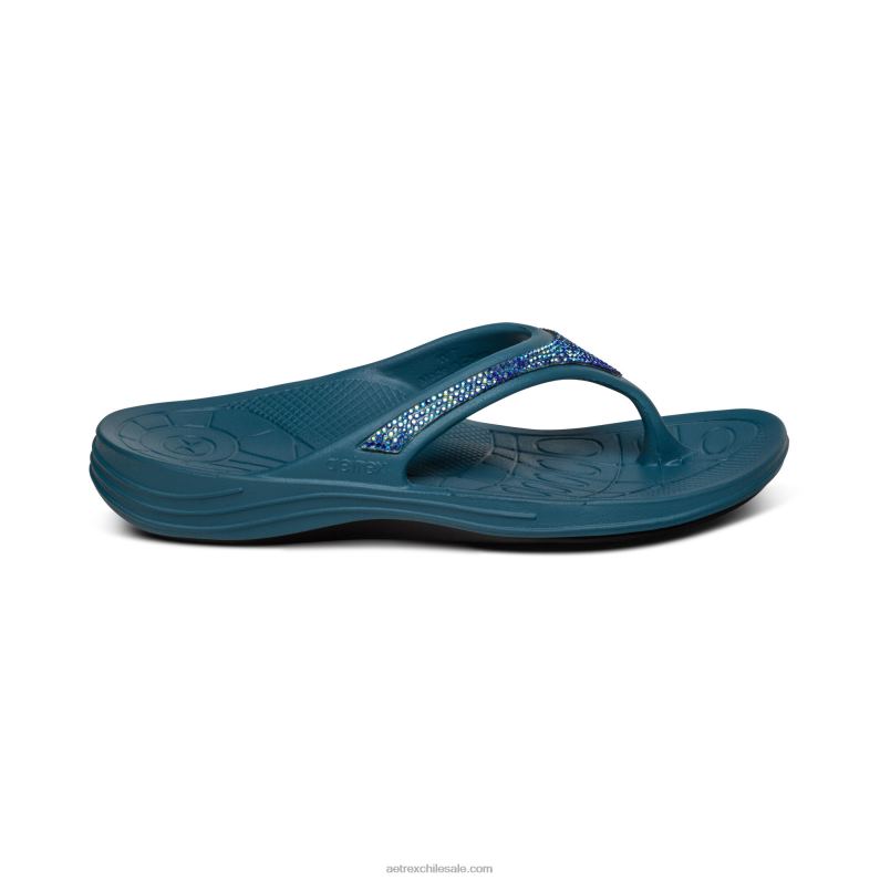 mujer brillo azul marino Aetrex flips ortopédicos fiyi 2TB4B200