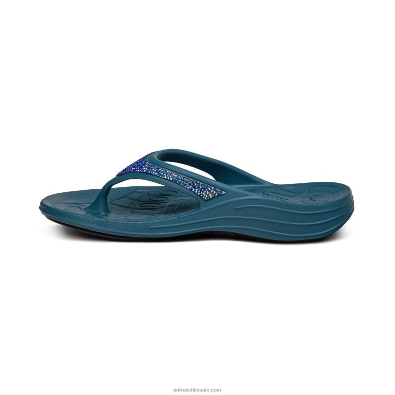 mujer brillo azul marino Aetrex flips ortopédicos fiyi 2TB4B200