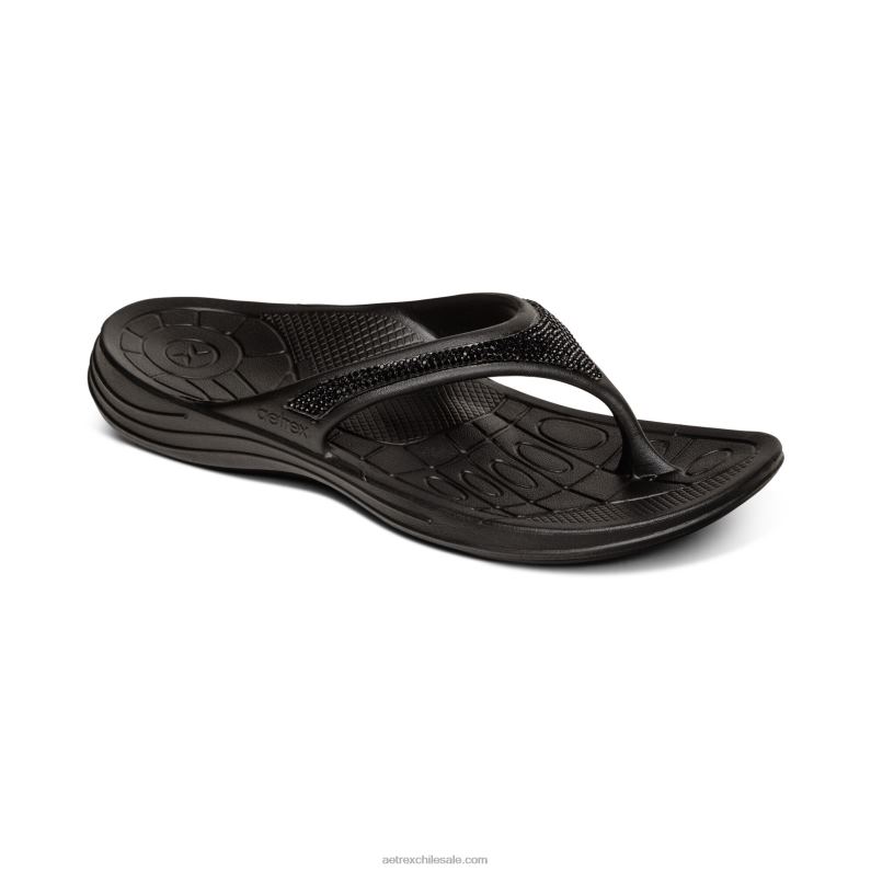 mujer brillo negro Aetrex flips ortopédicos fiyi 2TB4B301