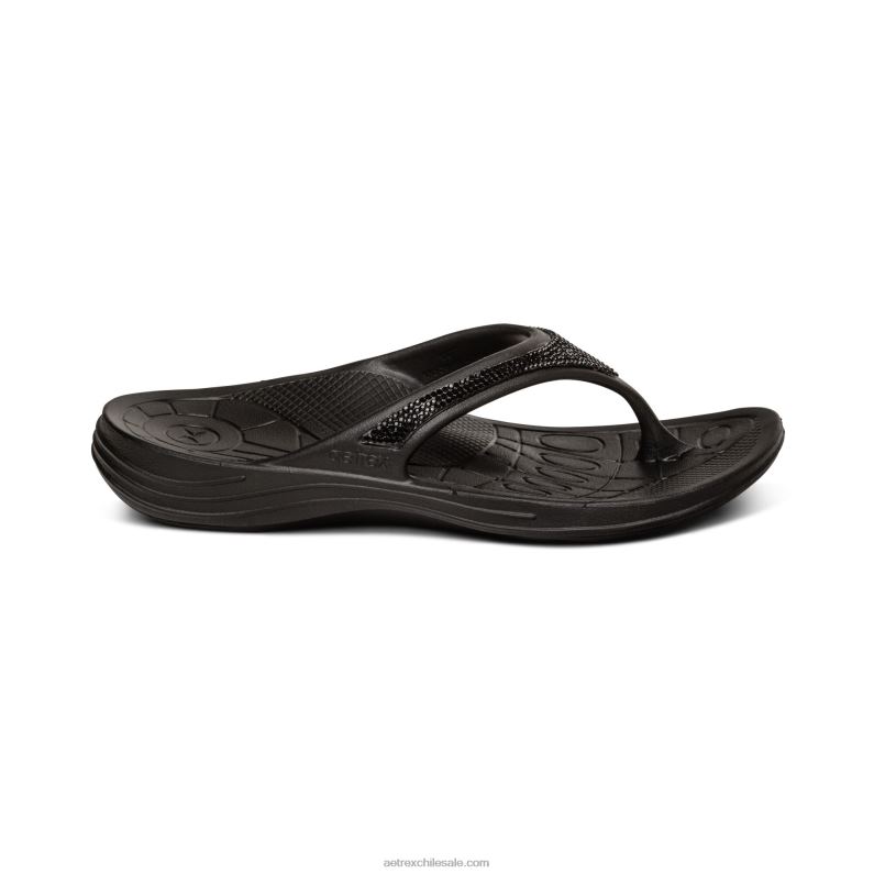 mujer brillo negro Aetrex flips ortopédicos fiyi 2TB4B301
