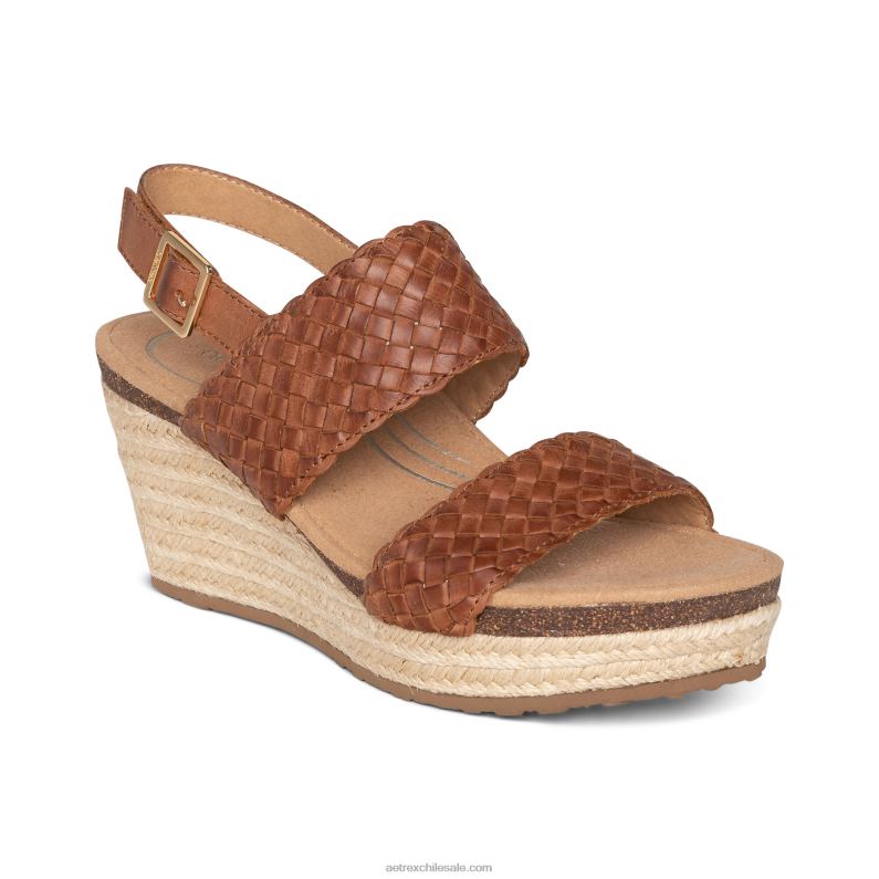 mujer coñac Aetrex cuña de correa de cuarto tejida de verano 2TB4B192