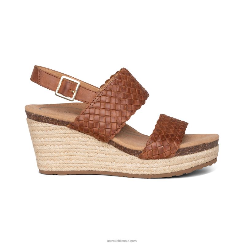 mujer coñac Aetrex cuña de correa de cuarto tejida de verano 2TB4B192