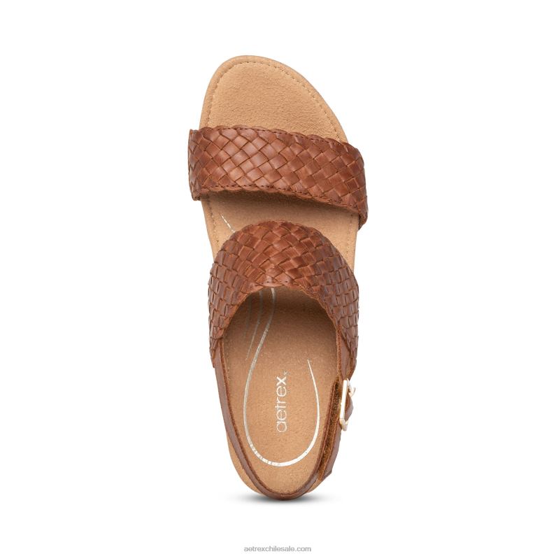 mujer coñac Aetrex cuña de correa de cuarto tejida de verano 2TB4B192