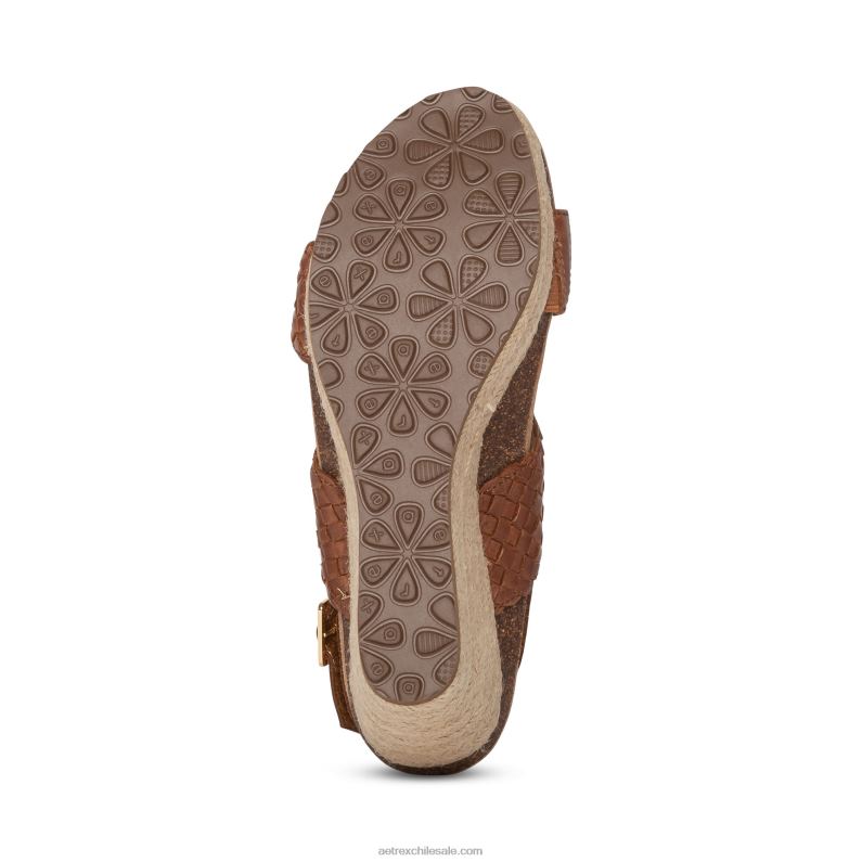 mujer coñac Aetrex cuña de correa de cuarto tejida de verano 2TB4B192