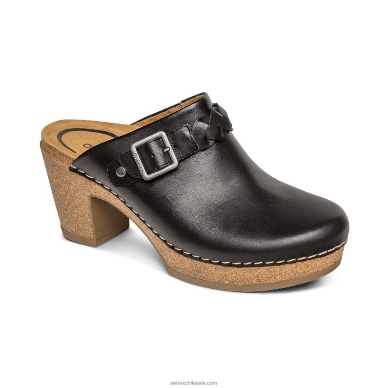 mujer cuero negro Aetrex zueco corey 2TB4B221