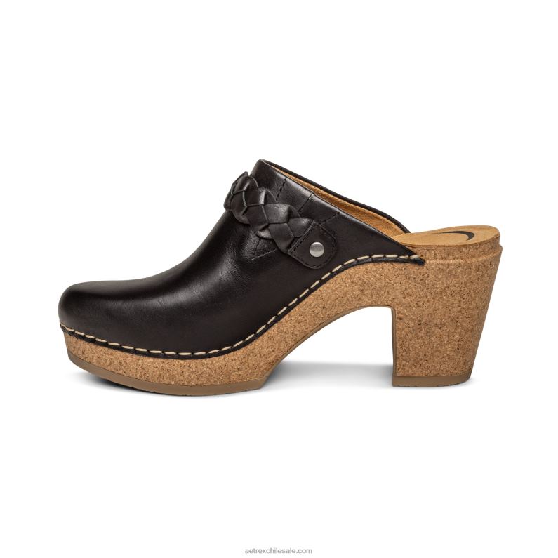 mujer cuero negro Aetrex zueco corey 2TB4B221