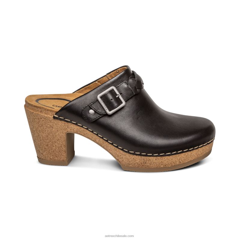 mujer cuero negro Aetrex zueco corey 2TB4B221