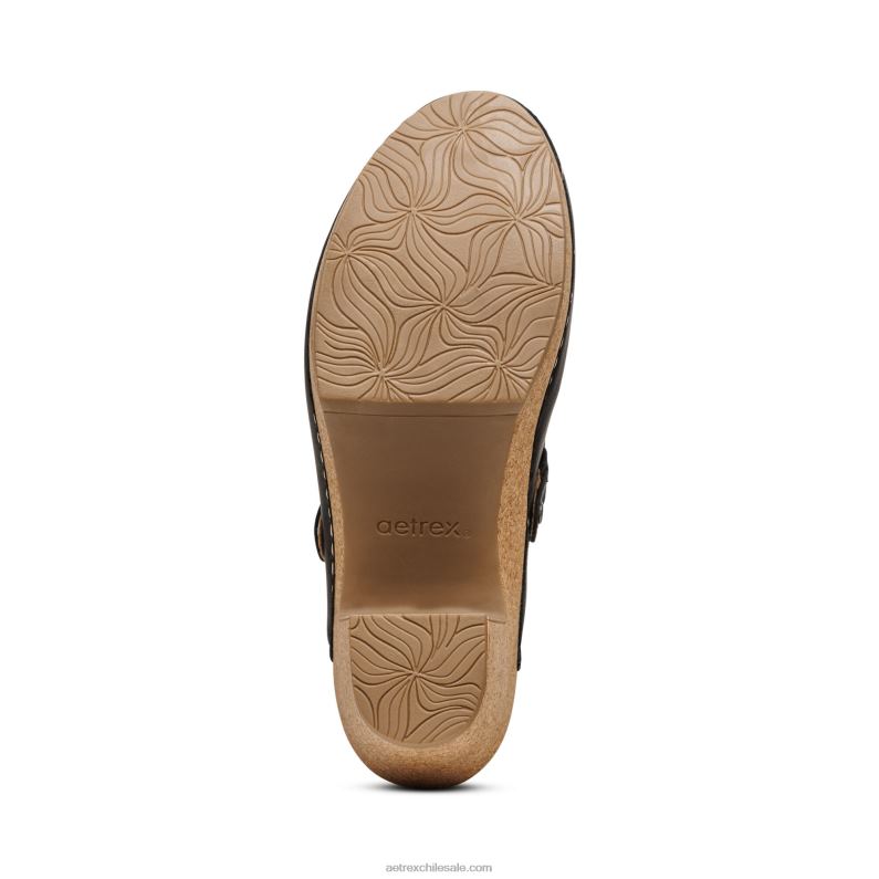 mujer cuero negro Aetrex zueco corey 2TB4B221