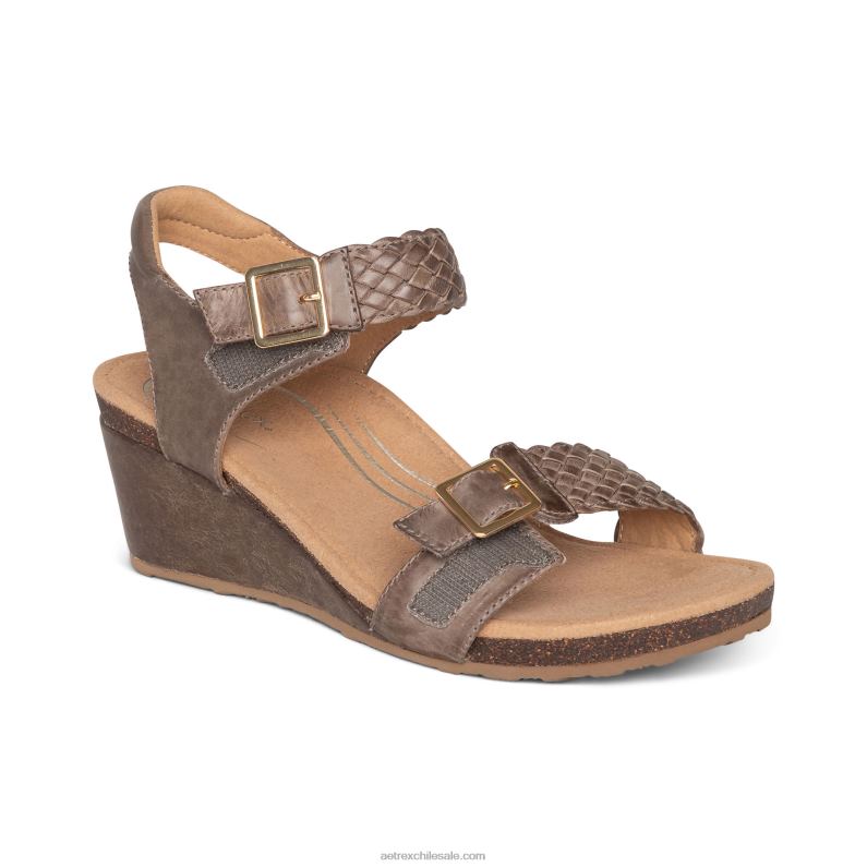 mujer gris pardo Aetrex cuña entretejida ajustable grace 2TB4B57