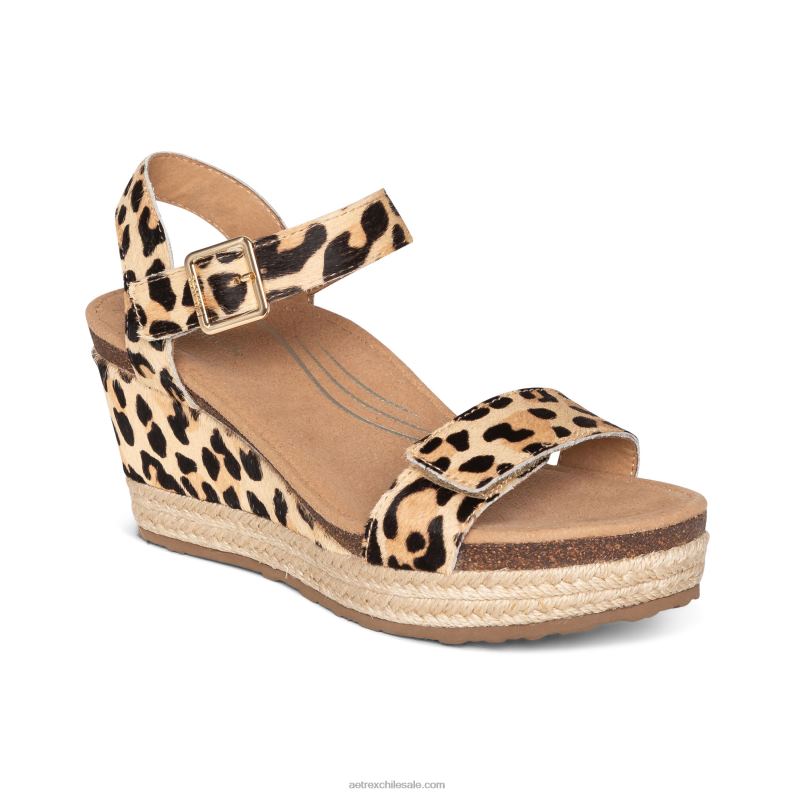 mujer leopardo Aetrex alpargata cuña sydney con tira de cuarto 2TB4B53