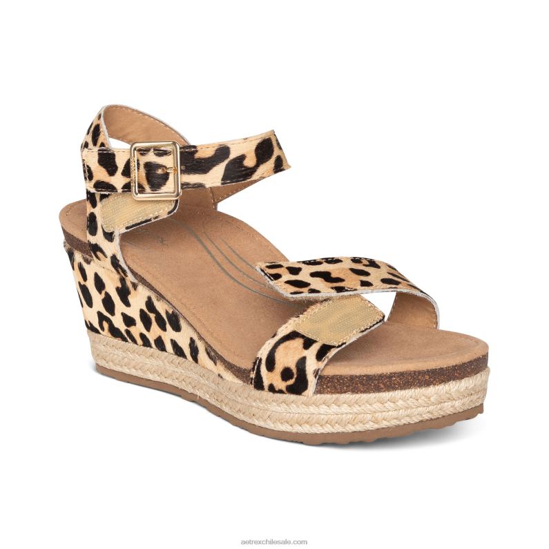 mujer leopardo Aetrex alpargata cuña sydney con tira de cuarto 2TB4B53