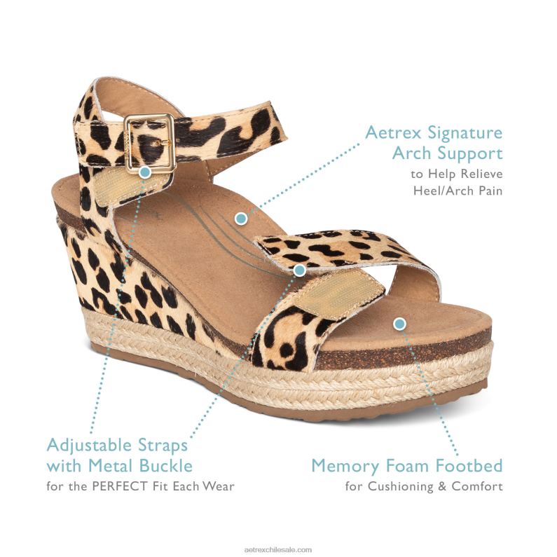 mujer leopardo Aetrex alpargata cuña sydney con tira de cuarto 2TB4B53