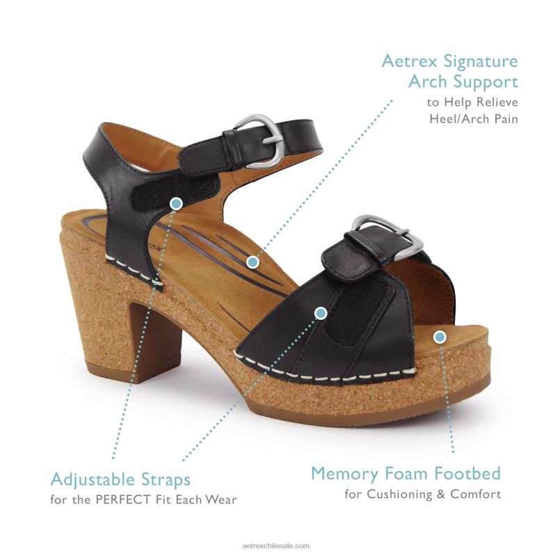 mujer negro Aetrex tacones tory con punta abierta 2TB4B268