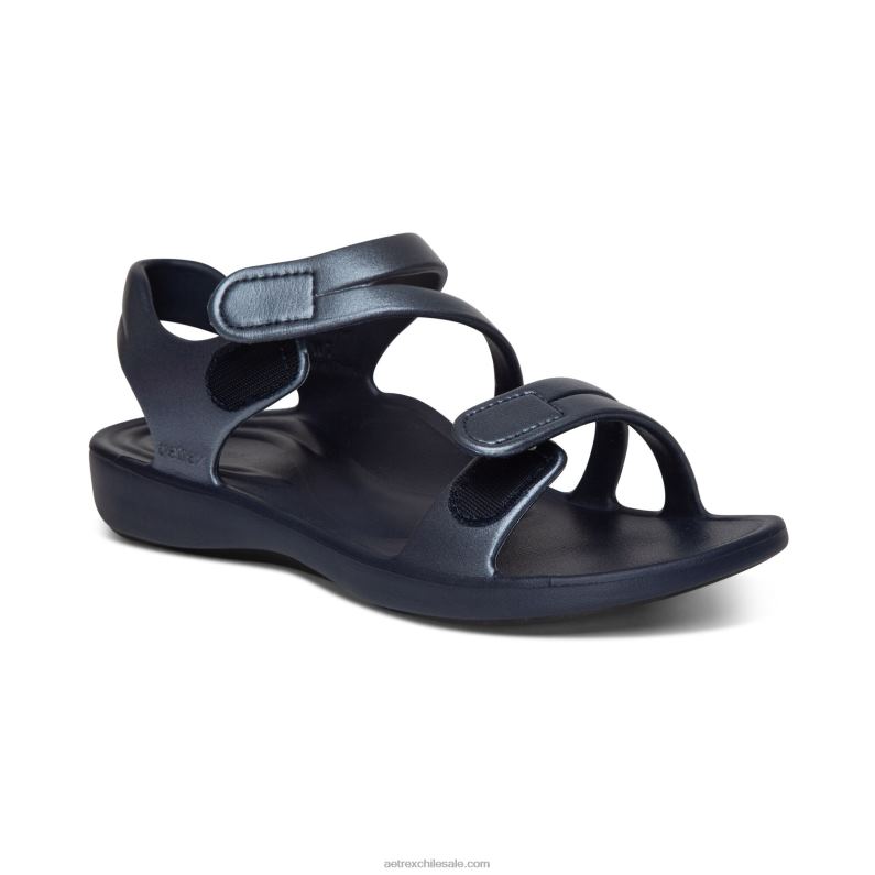 mujer brillo azul marino Aetrex sandalia deportiva jillian 2TB4B63