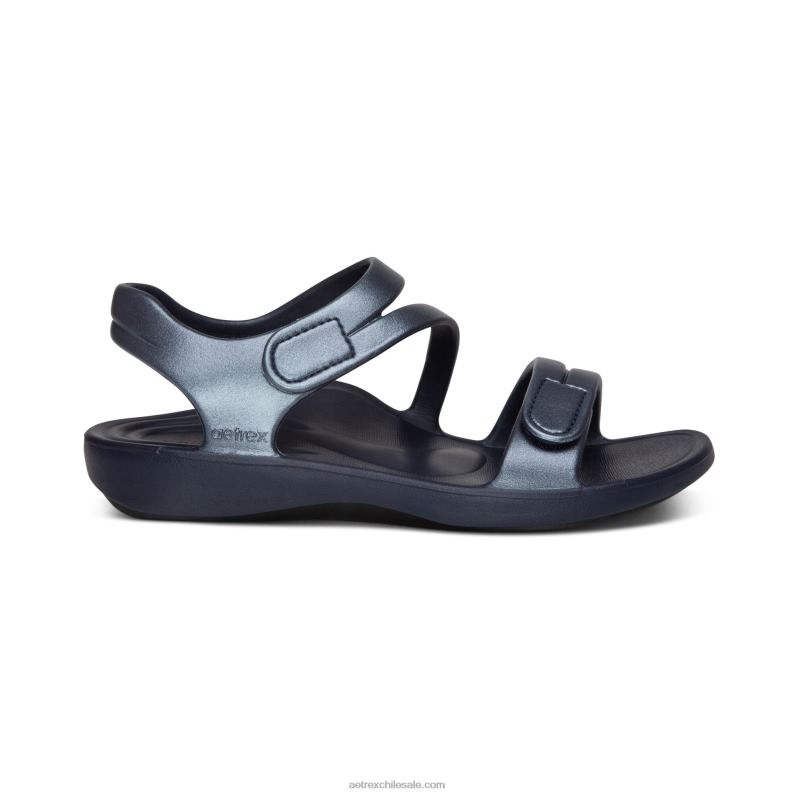 mujer brillo azul marino Aetrex sandalia deportiva jillian 2TB4B63