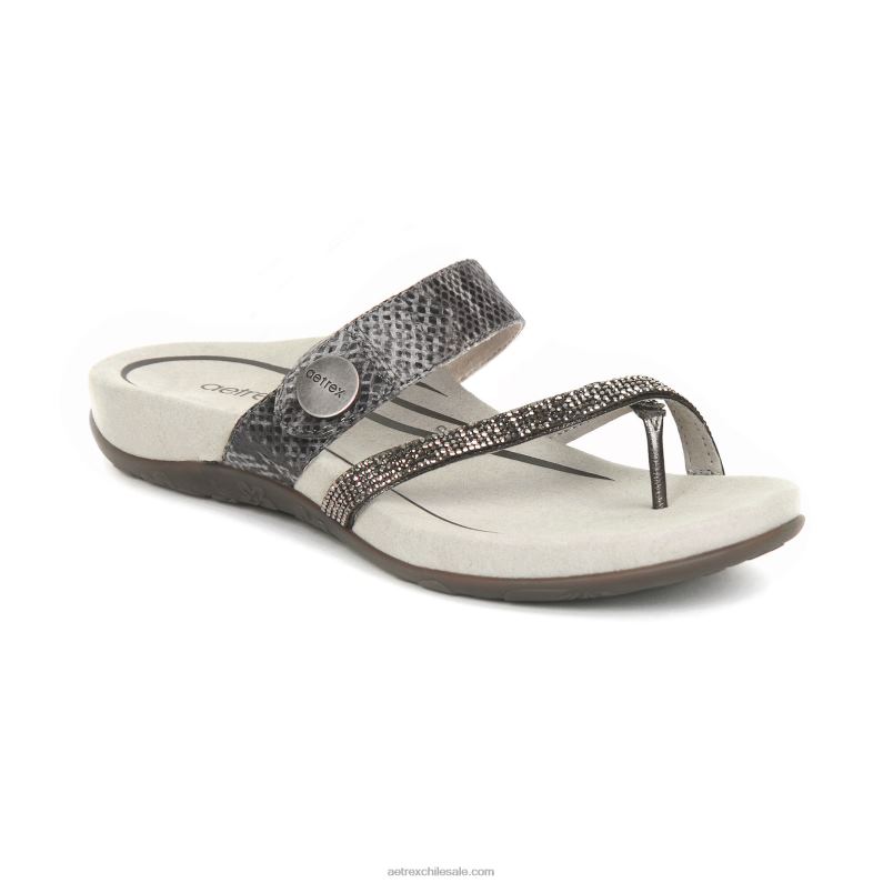mujer brillo de peltre Aetrex sandalias izzy ajustables 2TB4B50