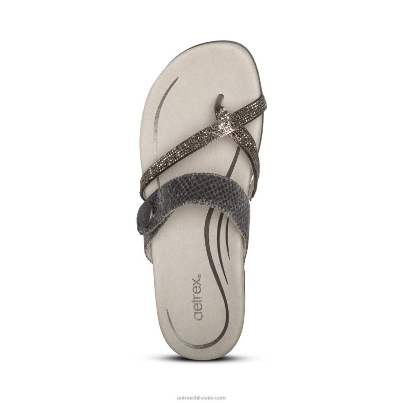 mujer brillo de peltre Aetrex sandalias izzy ajustables 2TB4B50