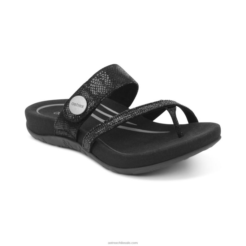 mujer brillo negro Aetrex sandalias izzy ajustables 2TB4B109