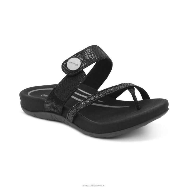 mujer brillo negro Aetrex sandalias izzy ajustables 2TB4B109