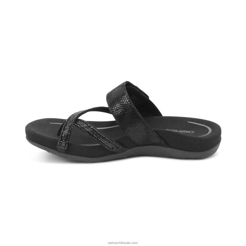 mujer brillo negro Aetrex sandalias izzy ajustables 2TB4B109