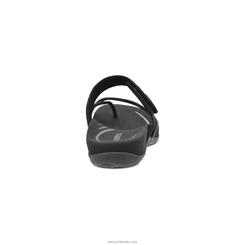 mujer brillo negro Aetrex sandalias izzy ajustables 2TB4B109