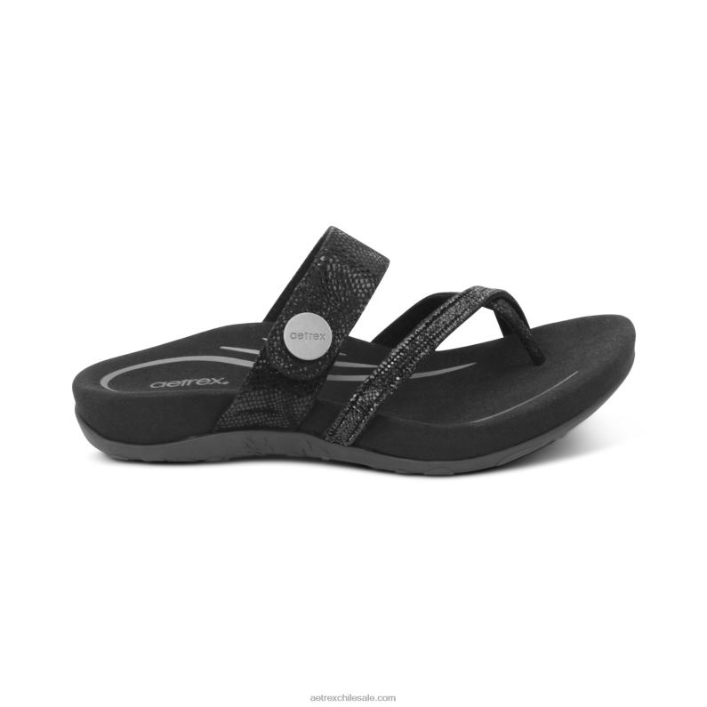 mujer brillo negro Aetrex sandalias izzy ajustables 2TB4B109