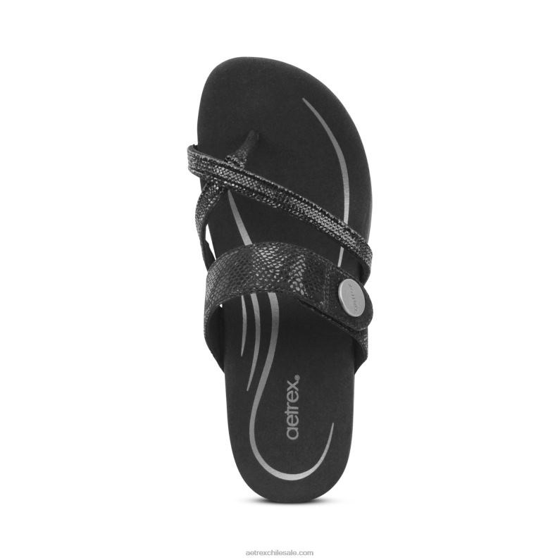 mujer brillo negro Aetrex sandalias izzy ajustables 2TB4B109