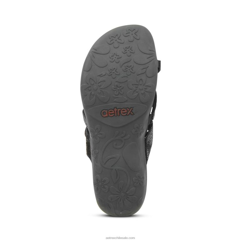 mujer brillo negro Aetrex sandalias izzy ajustables 2TB4B109
