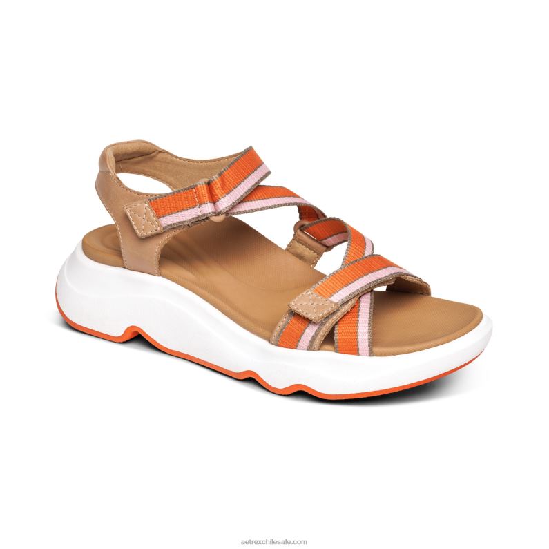 mujer camello Aetrex sandalia deportiva marz ajustable 2TB4B293