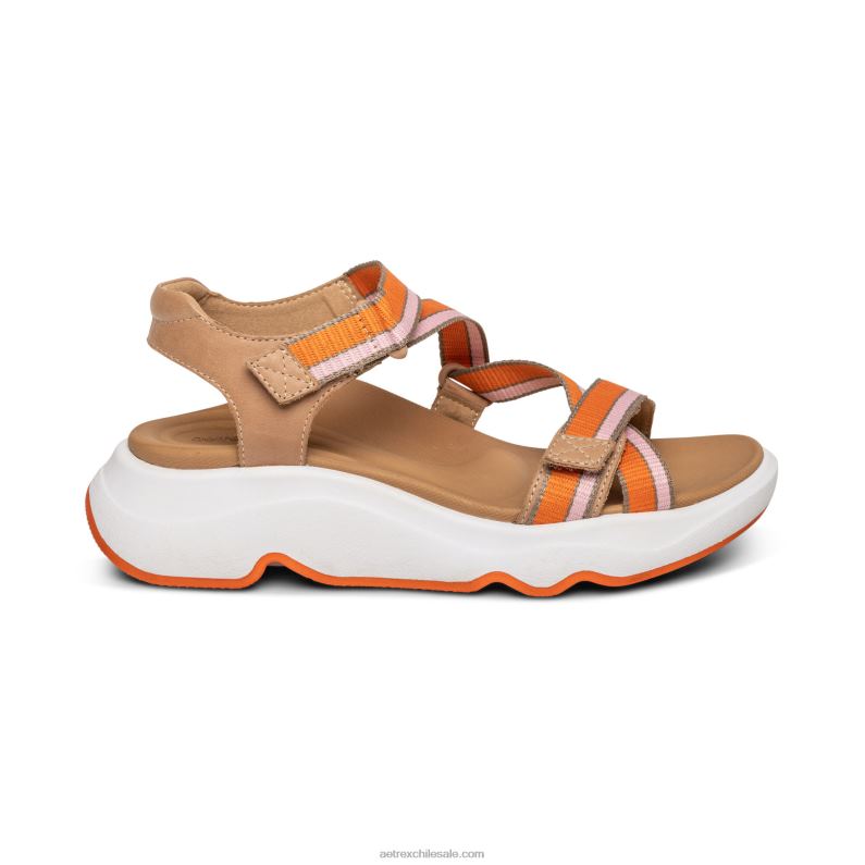 mujer camello Aetrex sandalia deportiva marz ajustable 2TB4B293