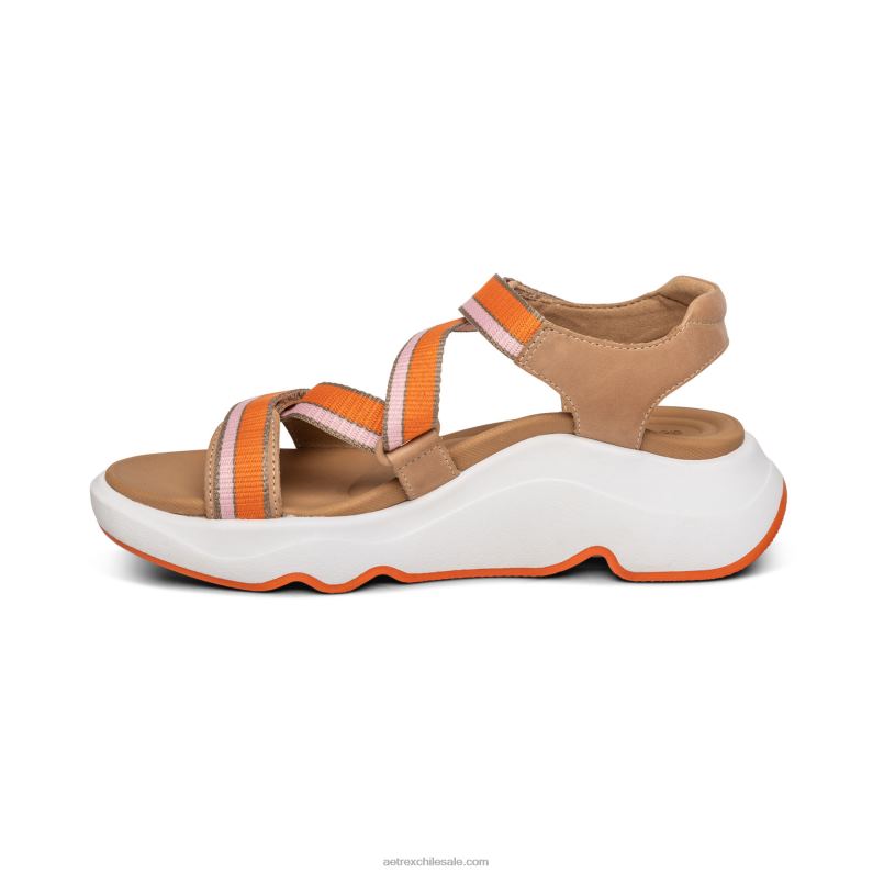 mujer camello Aetrex sandalia deportiva marz ajustable 2TB4B293