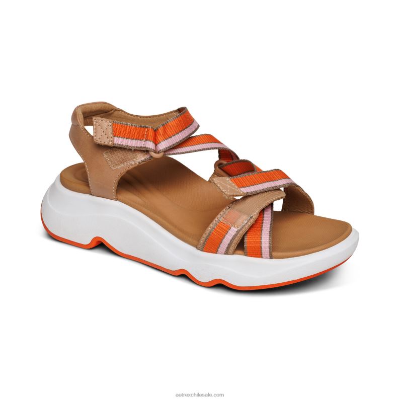 mujer camello Aetrex sandalia deportiva marz ajustable 2TB4B293