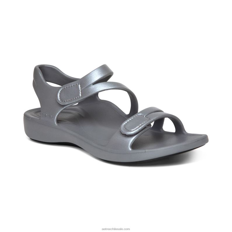 mujer gris brillante Aetrex sandalia deportiva jillian 2TB4B147