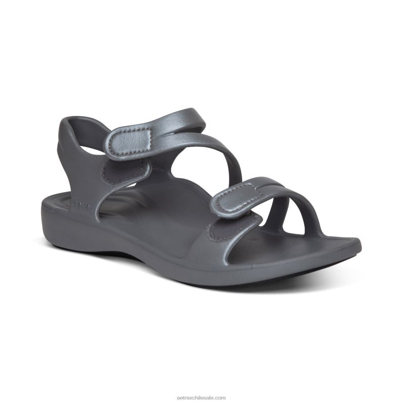 mujer gris brillante Aetrex sandalia deportiva jillian 2TB4B147
