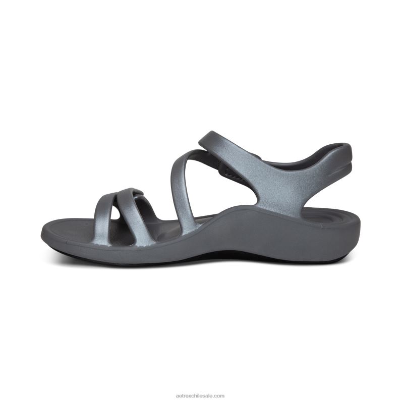 mujer gris brillante Aetrex sandalia deportiva jillian 2TB4B147