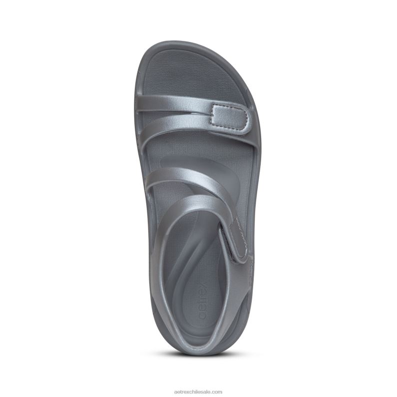 mujer gris brillante Aetrex sandalia deportiva jillian 2TB4B147