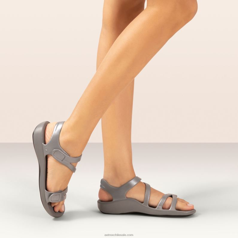 mujer gris brillante Aetrex sandalia deportiva jillian 2TB4B147