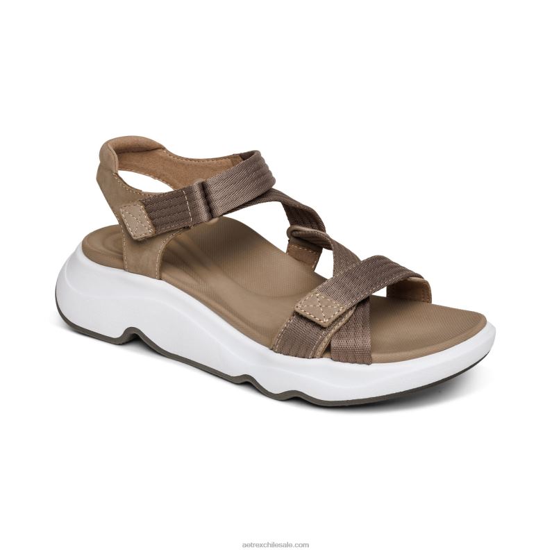 mujer gris pardo Aetrex sandalia deportiva marz ajustable 2TB4B264