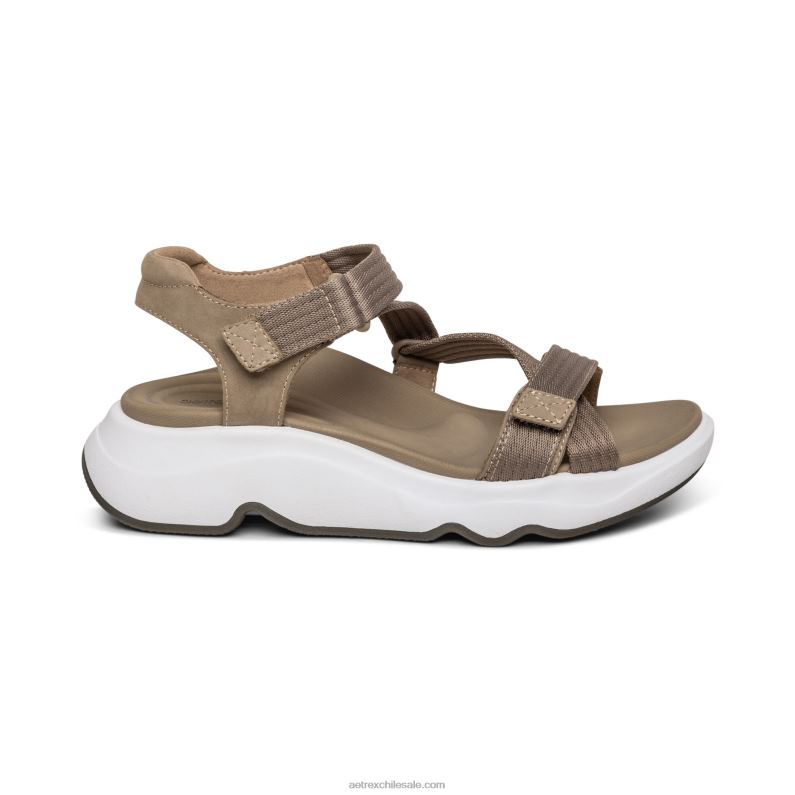 mujer gris pardo Aetrex sandalia deportiva marz ajustable 2TB4B264
