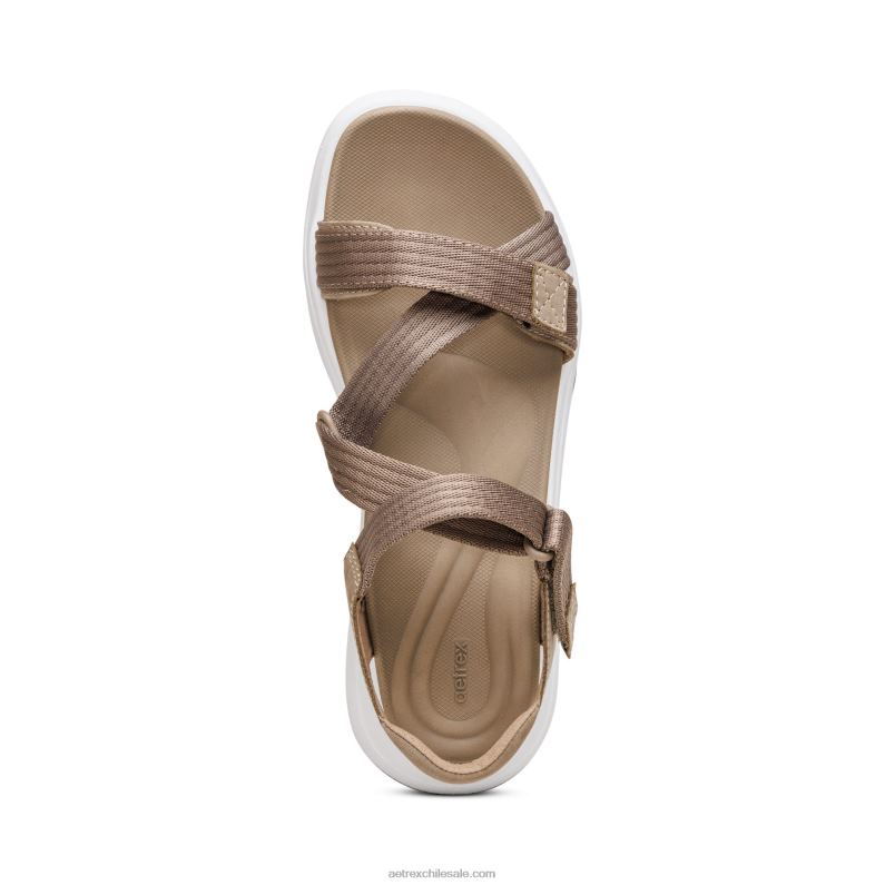 mujer gris pardo Aetrex sandalia deportiva marz ajustable 2TB4B264