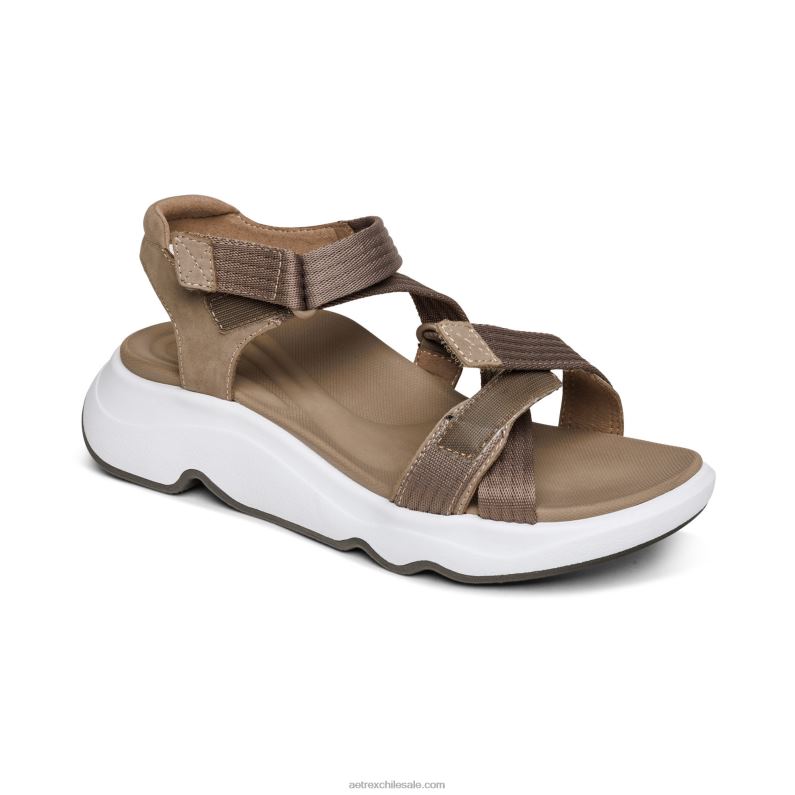 mujer gris pardo Aetrex sandalia deportiva marz ajustable 2TB4B264