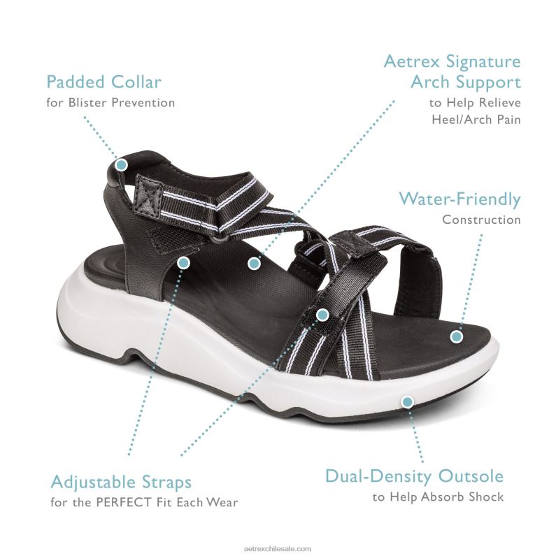 mujer gris pardo Aetrex sandalia deportiva marz ajustable 2TB4B264