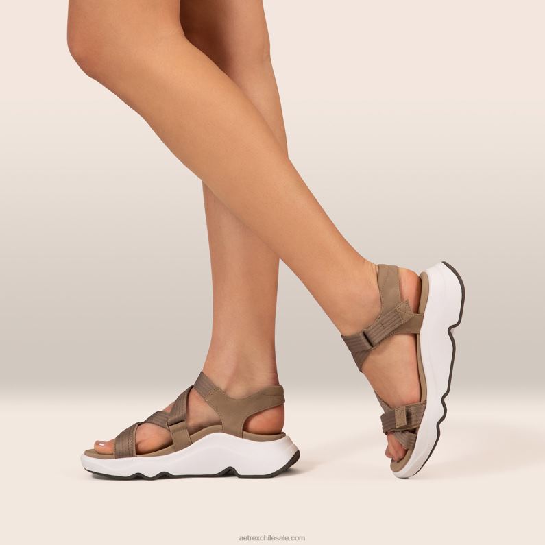 mujer gris pardo Aetrex sandalia deportiva marz ajustable 2TB4B264