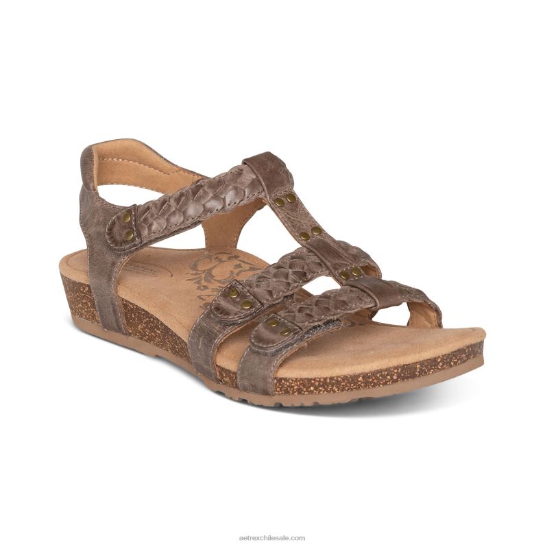 mujer gris pardo Aetrex sandalias gladiadoras reese ajustables 2TB4B92