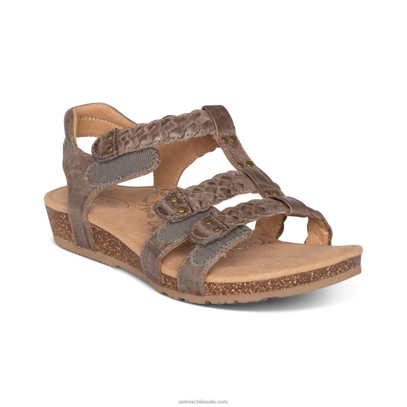 mujer gris pardo Aetrex sandalias gladiadoras reese ajustables 2TB4B92