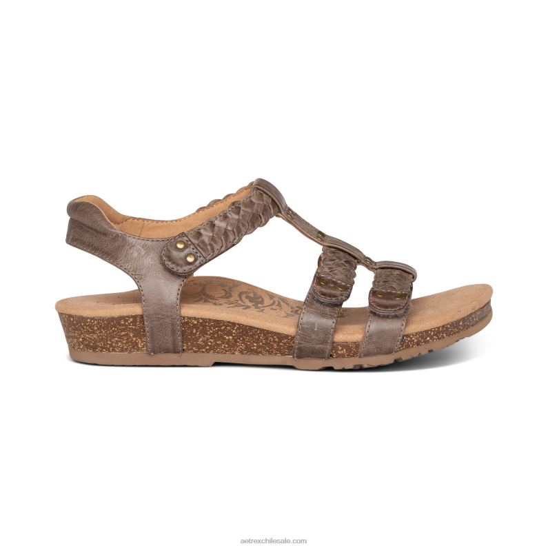 mujer gris pardo Aetrex sandalias gladiadoras reese ajustables 2TB4B92
