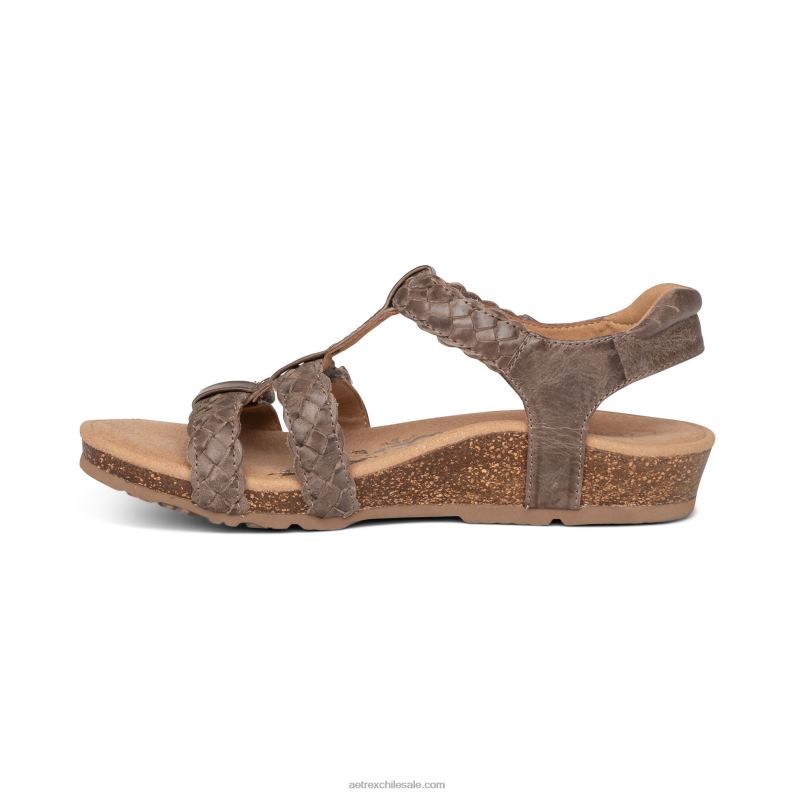 mujer gris pardo Aetrex sandalias gladiadoras reese ajustables 2TB4B92