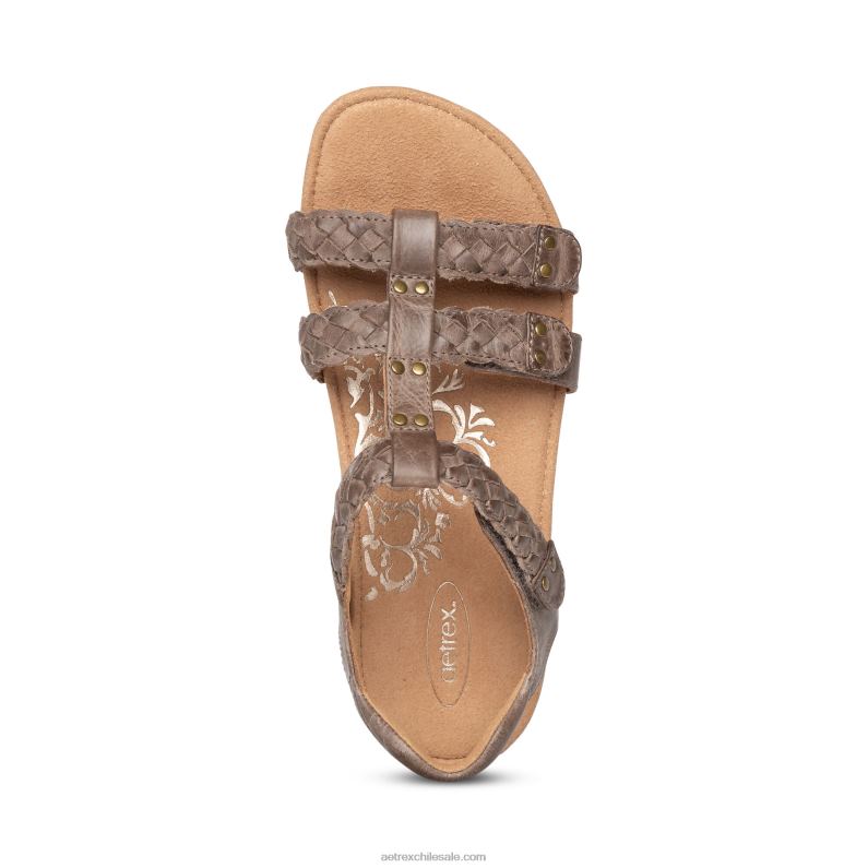 mujer gris pardo Aetrex sandalias gladiadoras reese ajustables 2TB4B92